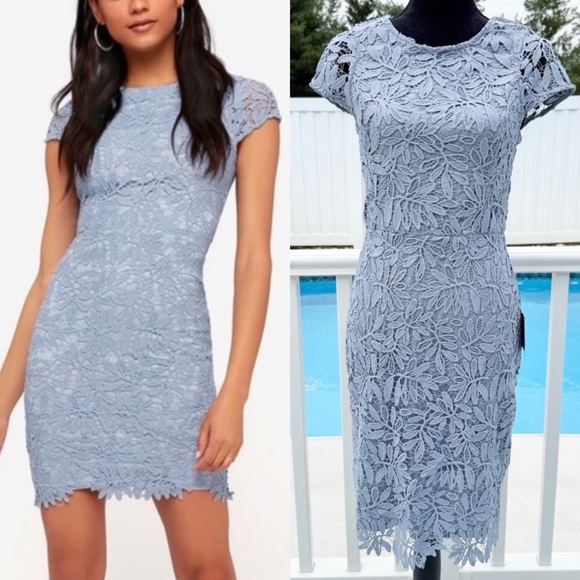 Lulus Dresses & Skirts - Lulus Right Sheer Right Now Periwinkle Blue Lace Bodycon Dress NEW Size Medium